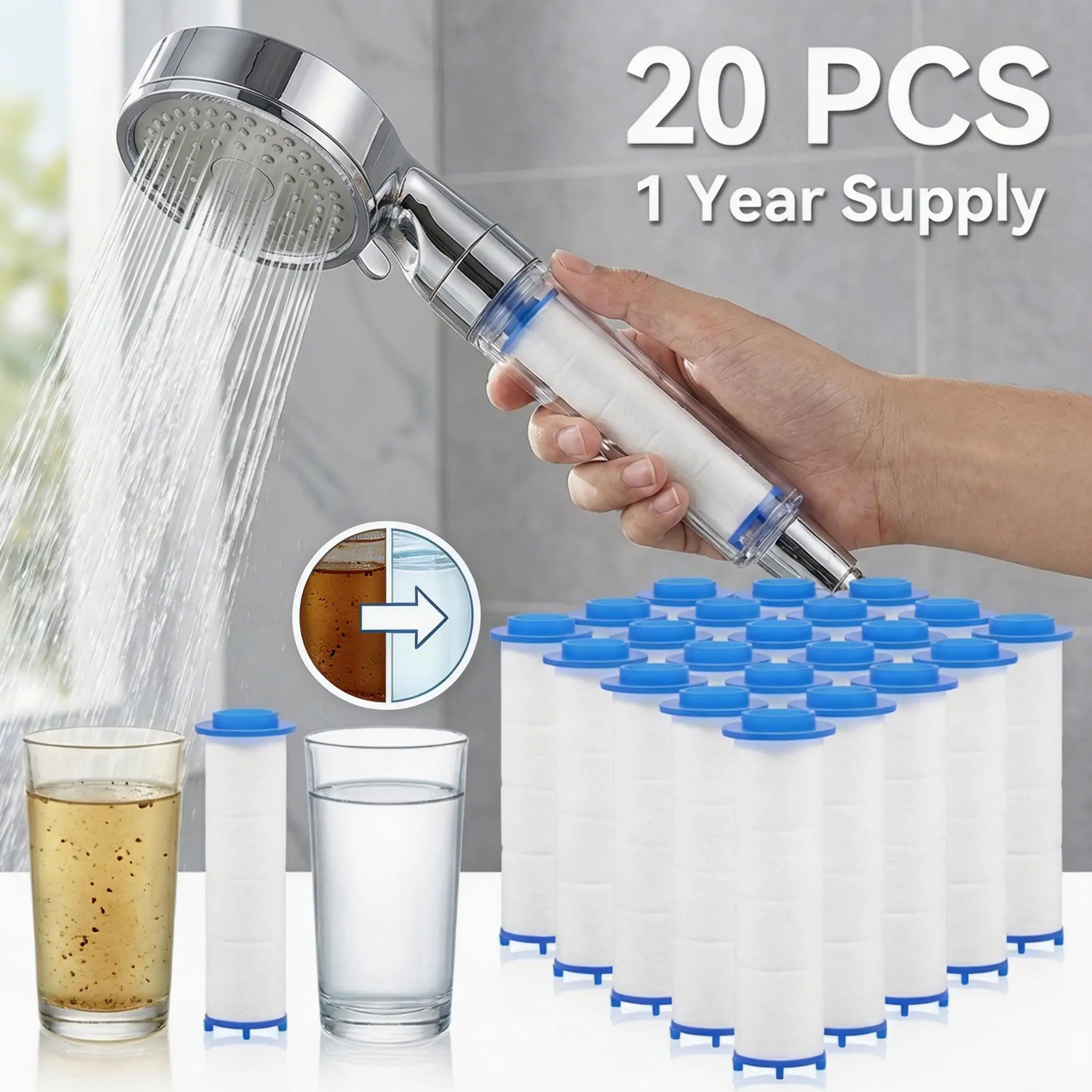 20 قطعة فلتر قطن PP لرأس الدش، - مراجعة Shower Valve Cartridge وسعره